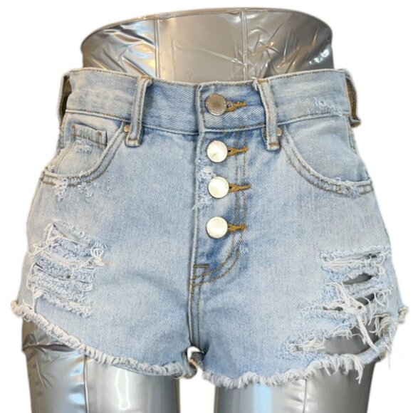 Bullhead Women Jean Shorts High Rise Distressed 100% Cotton (Sz24 W24) - Picture 1 of 16